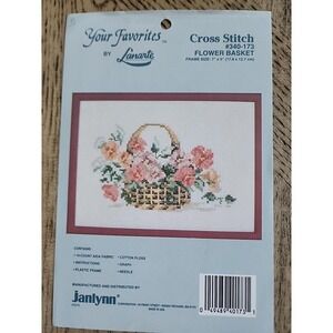 Janlynn Crossstitch By Lanarte Cross Stitch Kit #340-173 Flower Basket Vtg Frame